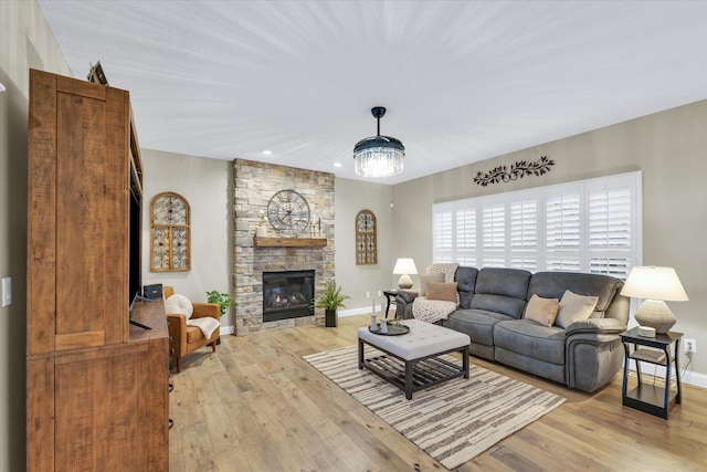 1603 English Oak Dr, Champaign, IL 61822 - living room with light wood-style flooring, a fireplace, and recessed lighting