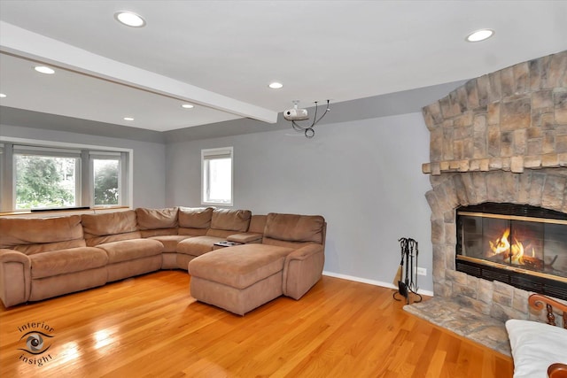 352 Rye Rd, Mundelein, IL 60060 - living area with plenty of natural light, light wood finished floors, recessed lighting, and a stone fireplace