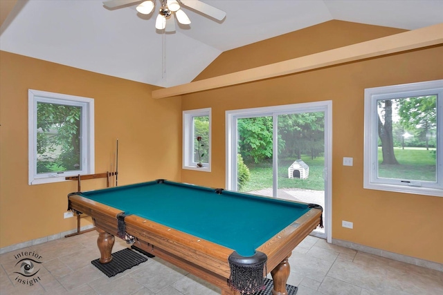 352 Rye Rd, Mundelein, IL 60060 - game room with vaulted ceiling, ceiling fan, and billiards