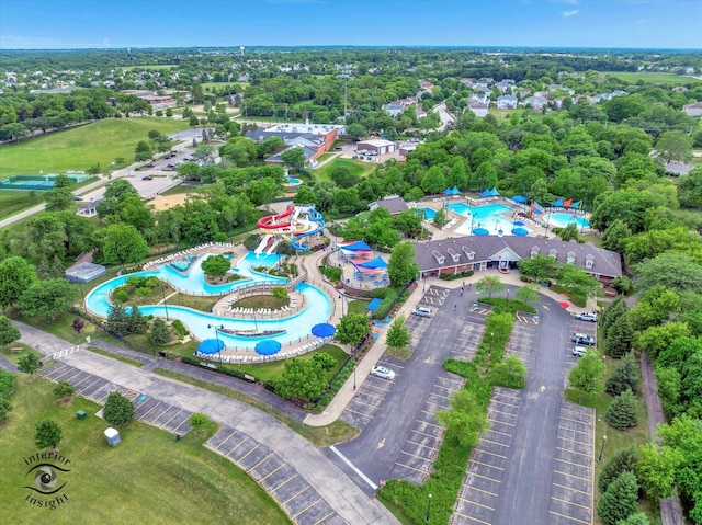 352 Rye Rd, Mundelein, IL 60060 - aerial view of property's location with a pool area and a tree filled landscape