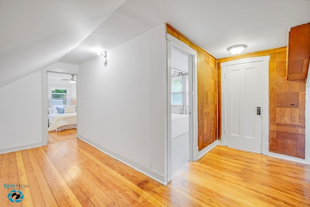 1659 N Francisco Ave, Chicago, IL 60647 - foyer entrance featuring light wood finished floors, lofted ceiling, and a ceiling fan