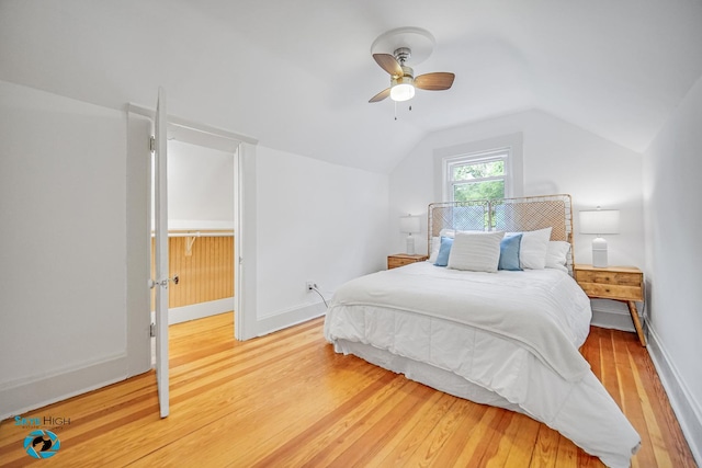1659 N Francisco Ave, Chicago, IL 60647 - bedroom featuring light wood-style floors, lofted ceiling, and a ceiling fan