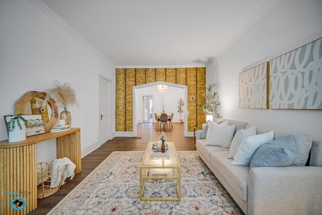 1659 N Francisco Ave, Chicago, IL 60647 - living room with wood finished floors, ornamental molding, and wallpapered walls