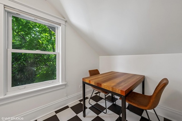 938 Edgemere Ct, Evanston, IL 60202 - dining area featuring tile patterned floors and lofted ceiling