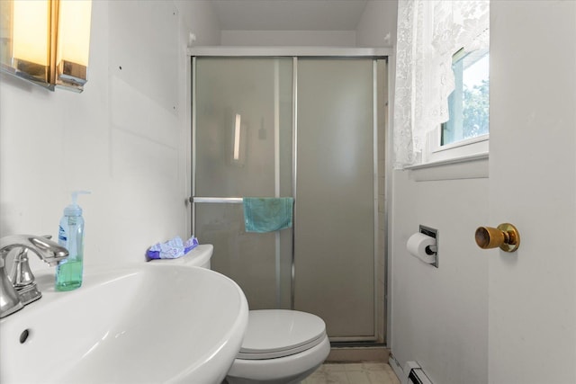 1356 Briarcliff Dr, Rantoul, IL 61866 - bathroom featuring a stall shower and a baseboard heating unit