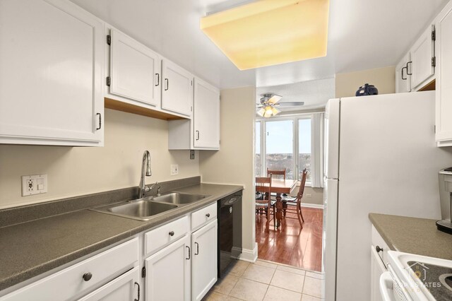 1 Renaissance Pl Unit 1121, Palatine, IL 60067 - kitchen with white appliances, a ceiling fan, light tile patterned floors, and white cabinetry