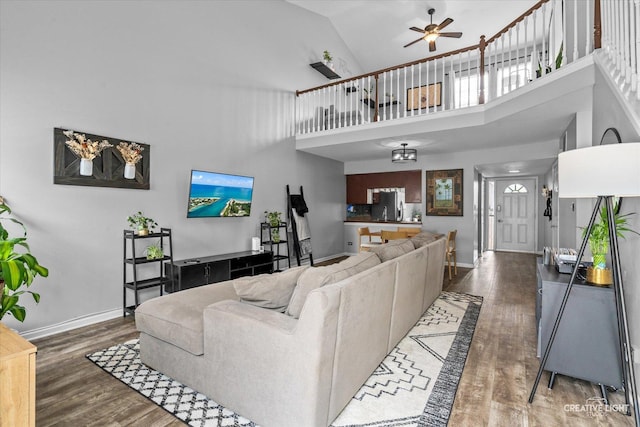 1005 Georgian Pl Unit 1005, Bartlett, IL 60103 - living room with a ceiling fan, wood finished floors, and high vaulted ceiling