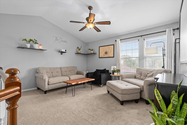 1005 Georgian Pl Unit 1005, Bartlett, IL 60103 - living room featuring lofted ceiling, a ceiling fan, and light colored carpet