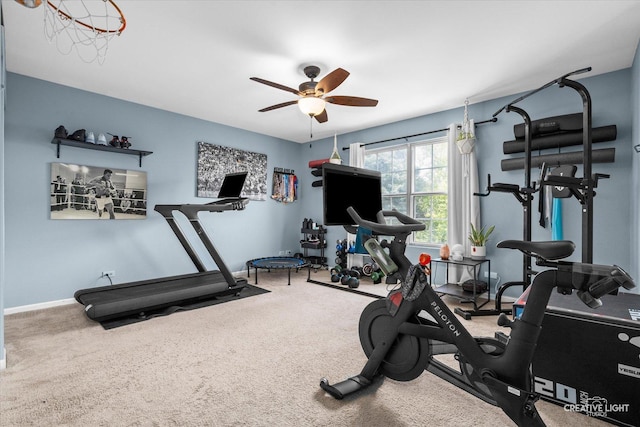 1005 Georgian Pl Unit 1005, Bartlett, IL 60103 - exercise room featuring a ceiling fan and carpet flooring