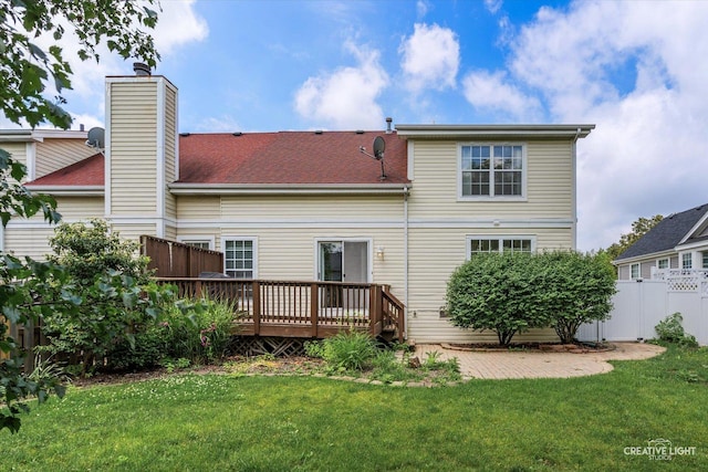 1005 Georgian Pl Unit 1005, Bartlett, IL 60103 - back of property with a wooden deck, a chimney, and a shingled roof