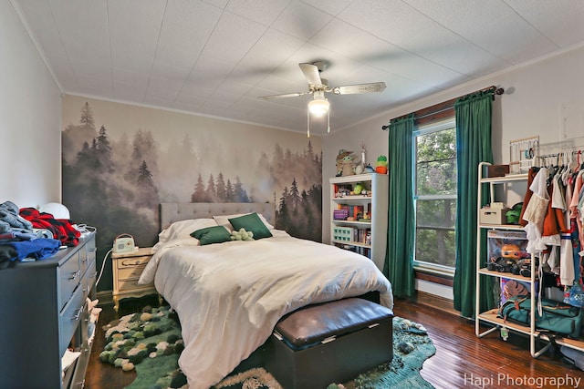 146 Westerfield Pl, Grayslake, IL 60030 - bedroom with ornamental molding, dark wood finished floors, and a ceiling fan