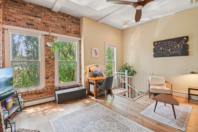 1873 N Fremont St Unit 3Fw, Chicago, IL 60614 - office with a baseboard heating unit, hardwood / wood-style floors, a ceiling fan, and brick wall
