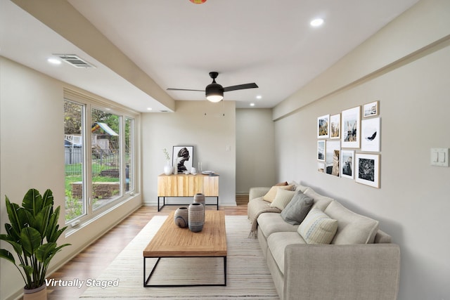 6709 W Menominee Pkwy, Palos Heights, IL 60463 - living area featuring recessed lighting, light wood finished floors, and ceiling fan