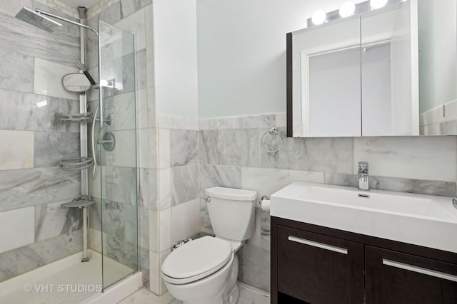 212 E Cullerton St Unit Ph06, Chicago, IL 60616 - full bath featuring vanity, tiled shower, tile walls, and wainscoting