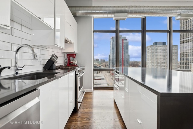 212 E Cullerton St Unit Ph06, Chicago, IL 60616 - kitchen featuring appliances with stainless steel finishes, modern cabinets, white cabinetry, and dark wood finished floors