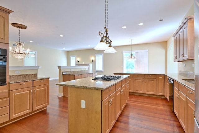 121 Rose Dr, Bloomingdale, IL 60108 - kitchen featuring a chandelier, wood finished floors, stainless steel appliances, and recessed lighting