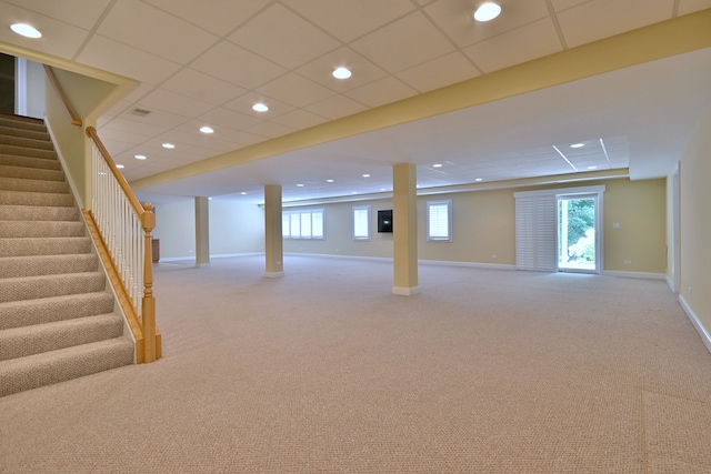 121 Rose Dr, Bloomingdale, IL 60108 - below grade area featuring stairs, carpet, recessed lighting, and healthy amount of natural light