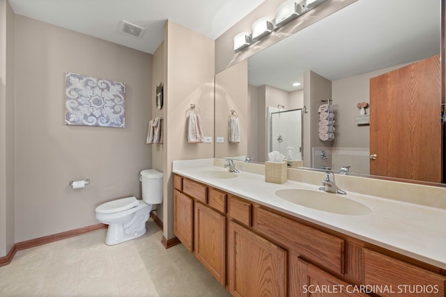 282 Whitfield Dr Unit A, Sugar Grove, IL 60554 - full bathroom with a shower stall, double vanity, and tile patterned floors