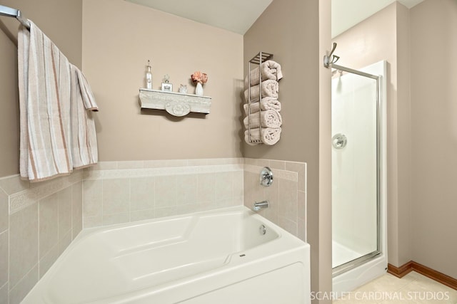 282 Whitfield Dr Unit A, Sugar Grove, IL 60554 - bathroom featuring a shower stall, a bath, and tile patterned floors