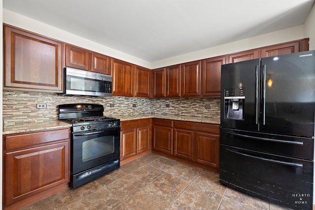 10961 Preston Pkwy, Huntley, IL 60142 - kitchen with black appliances, backsplash, and light stone countertops