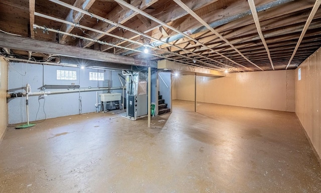 16955 Trapet Ave, Hazel Crest, IL 60429 - basement with heating unit, stairway, and drainage system