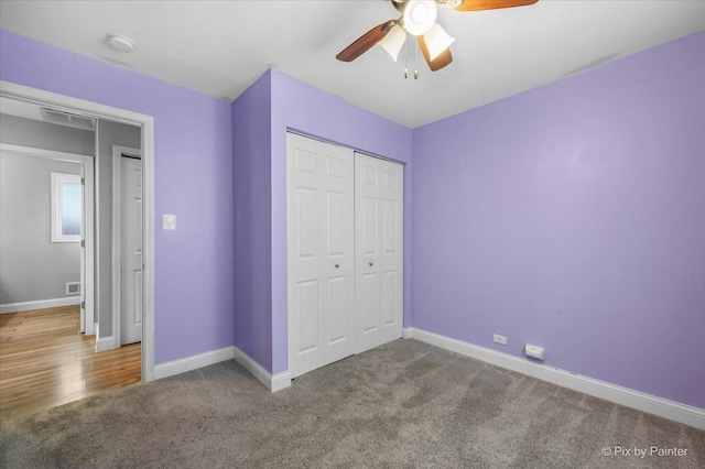 206 N Broadview Ave, Lombard, IL 60148 - unfurnished bedroom featuring carpet, a closet, and a ceiling fan