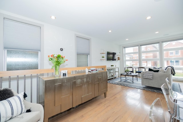 1221 E 46th St Unit 1, Chicago, IL 60653 - kitchen with plenty of natural light, light wood-style flooring, modern cabinets, recessed lighting, and open floor plan