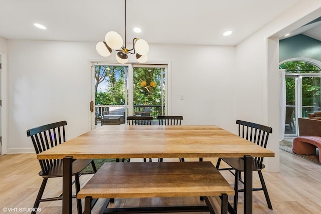 5525 Lee Ave, Downers Grove, IL 60515 - dining space featuring healthy amount of natural light, light wood-style floors, a chandelier, and recessed lighting