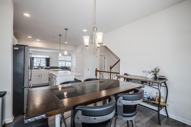 14000 S Sheridan Trl, Homer Glen, IL 60491 - dining area with dark wood-style flooring, stairway, and recessed lighting
