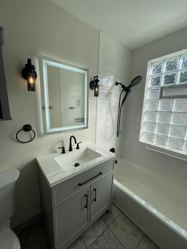 12813 E Playfield Dr, Crestwood, IL 60418 - bathroom with vanity, healthy amount of natural light, bathing tub / shower combination, and tile patterned floors