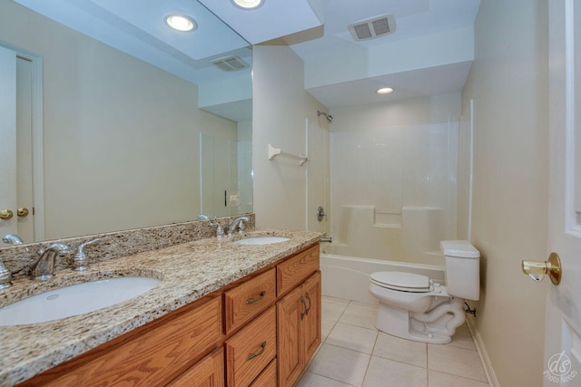 1019 Freedom Cir, Sycamore, IL 60178 - bathroom featuring tile patterned floors, double vanity, shower / bath combination, and recessed lighting