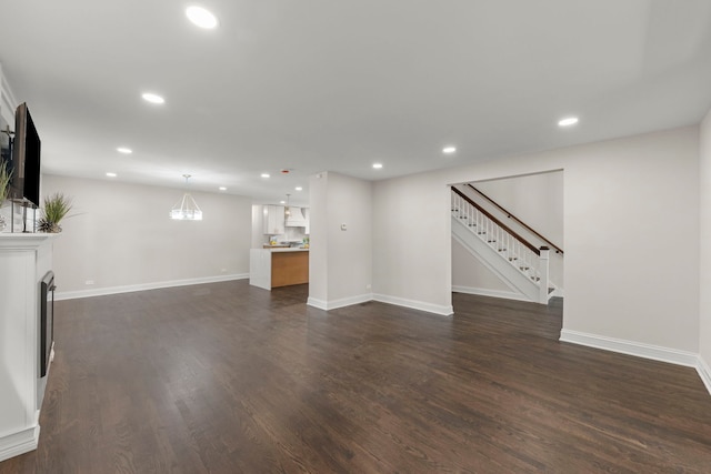 342 Franklin Ave, River Forest, IL 60305 - unfurnished living room featuring stairs, recessed lighting, and dark wood-style flooring