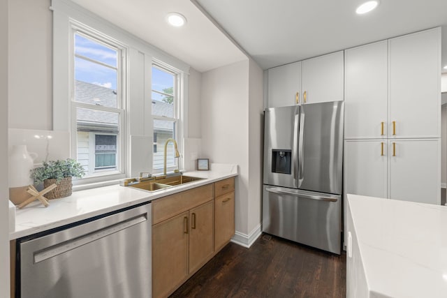 342 Franklin Ave, River Forest, IL 60305 - kitchen featuring stainless steel appliances, dark wood finished floors, recessed lighting, light stone counters, and white cabinetry