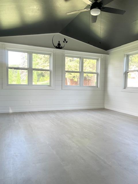 909 N Brinton Ave, Dixon, IL 61021 - unfurnished room featuring vaulted ceiling and ceiling fan