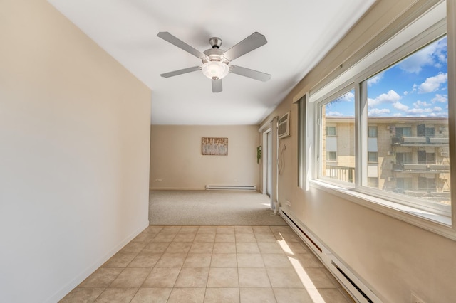 310 Lathrop Ave Unit 411, Forest Park, IL 60130 - unfurnished room with baseboard heating, light colored carpet, ceiling fan, and light tile patterned floors