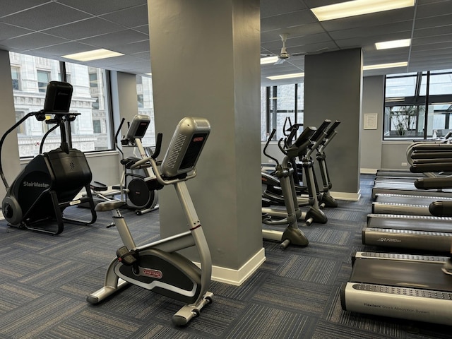 405 N Wabash Ave Unit 3611, Chicago, IL 60611 - gym featuring a paneled ceiling, carpet flooring, and plenty of natural light
