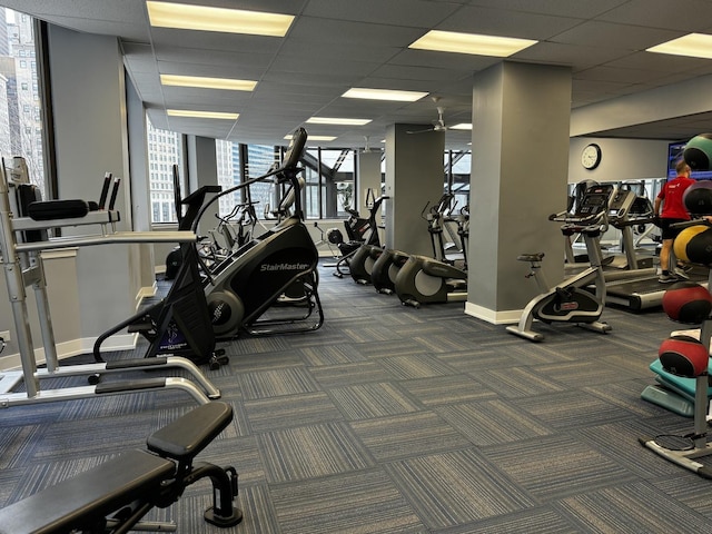 405 N Wabash Ave Unit 3611, Chicago, IL 60611 - gym featuring carpet and a paneled ceiling