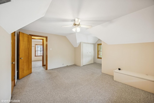 9326 S Millard Ave, Evergreen Park, IL 60805 - bonus room with light colored carpet, plenty of natural light, ceiling fan, and vaulted ceiling