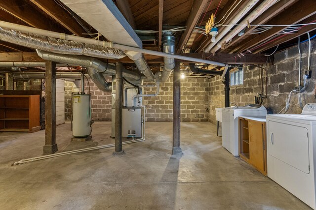 705 Arlington Ct, Champaign, IL 61820 - basement featuring water heater, separate washer and dryer, and heating unit