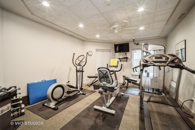 1660 1st St Unit 303, Highland Park, IL 60035 - exercise area featuring ceiling fan, recessed lighting, and a drop ceiling