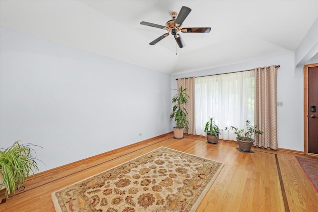 5724 W 82nd Pl, Burbank, IL 60459 - living area with lofted ceiling, wood finished floors, and a ceiling fan