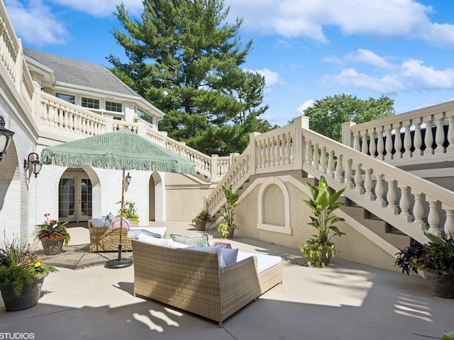 5N113 Burr Rd, Saint Charles, IL 60175 - view of patio featuring stairway, an outdoor living space, and french doors