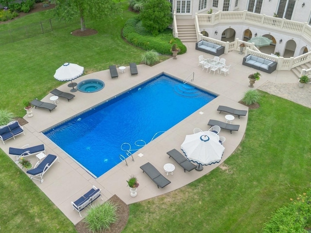 5N113 Burr Rd, Saint Charles, IL 60175 - outdoor pool with a lawn, a patio area, outdoor lounge area, and stairway
