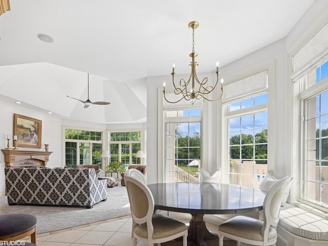 5N113 Burr Rd, Saint Charles, IL 60175 - dining area with a chandelier, light tile patterned flooring, and ceiling fan