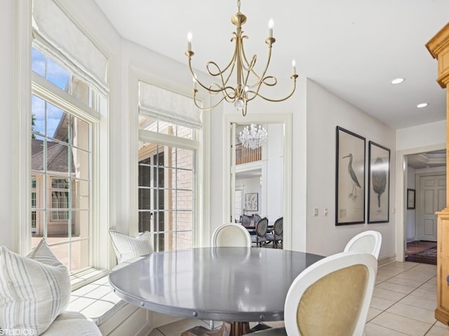 5N113 Burr Rd, Saint Charles, IL 60175 - dining area with a chandelier, healthy amount of natural light, light tile patterned flooring, and recessed lighting