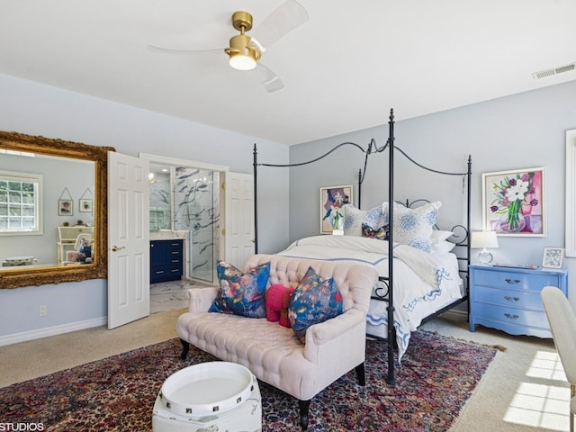 5N113 Burr Rd, Saint Charles, IL 60175 - bedroom with light carpet, ensuite bathroom, and ceiling fan
