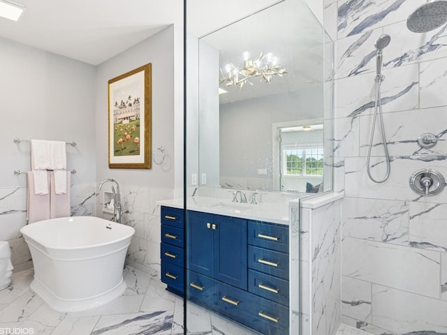 5N113 Burr Rd, Saint Charles, IL 60175 - full bathroom with a marble finish shower, vanity, marble tiled floors, a soaking tub, and wainscoting