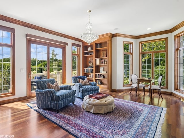 5N113 Burr Rd, Saint Charles, IL 60175 - sitting room with plenty of natural light, a chandelier, wood finished floors, and ornamental molding