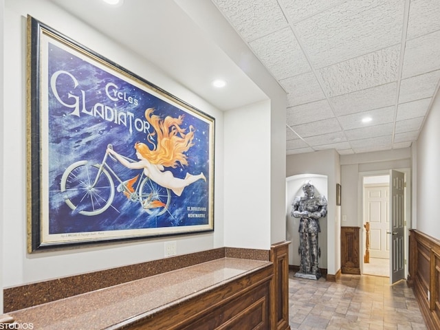 5N113 Burr Rd, Saint Charles, IL 60175 - hallway with recessed lighting, stone finish floors, and a drop ceiling