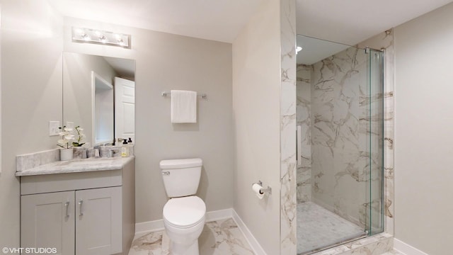 14352 Crystal Tree Dr, Orland Park, IL 60462 - bathroom featuring marble look tile flooring, a marble finish shower, and vanity